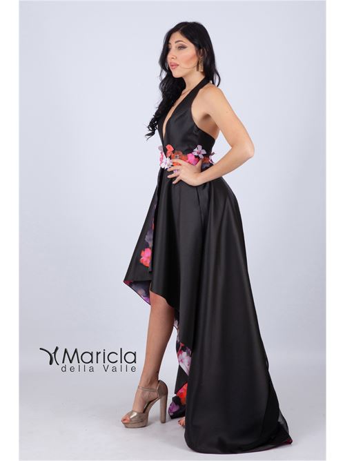 Abito lungo con cintura a fiori e interno floreale. MARICLA ELEGANCE | BB27545NERO